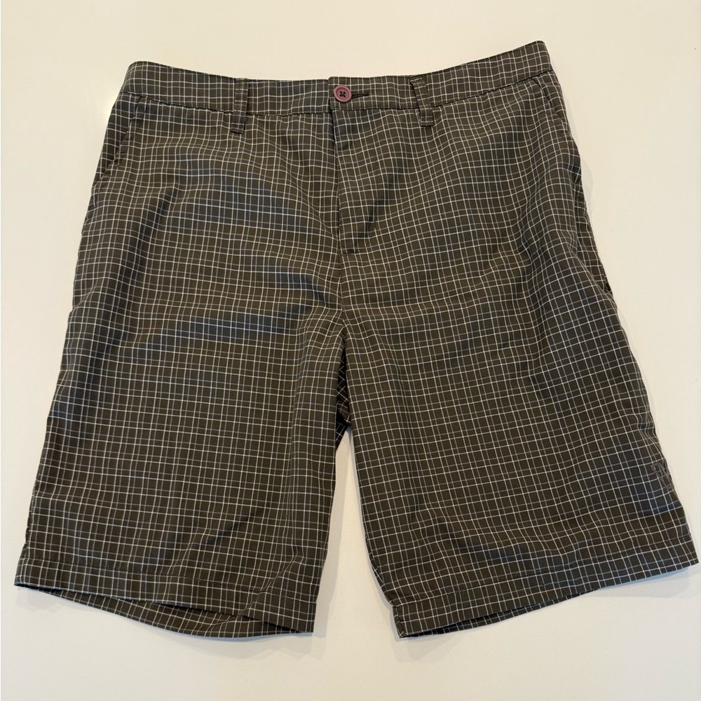 RVCA Men's Checkered Brown Flat Front Shorts